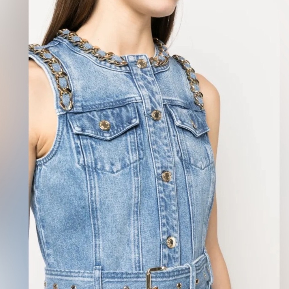 Michael Kors Denim Sleeveless Dress with Gold Chain Neck Details - Picture 2 of 4